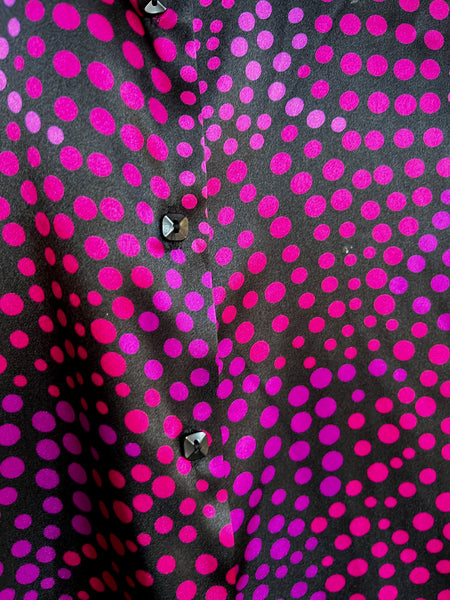 Vintage 90s Y2K Cyber Goth Grunge Abstract Optical Illusion Print Glam Blouse L