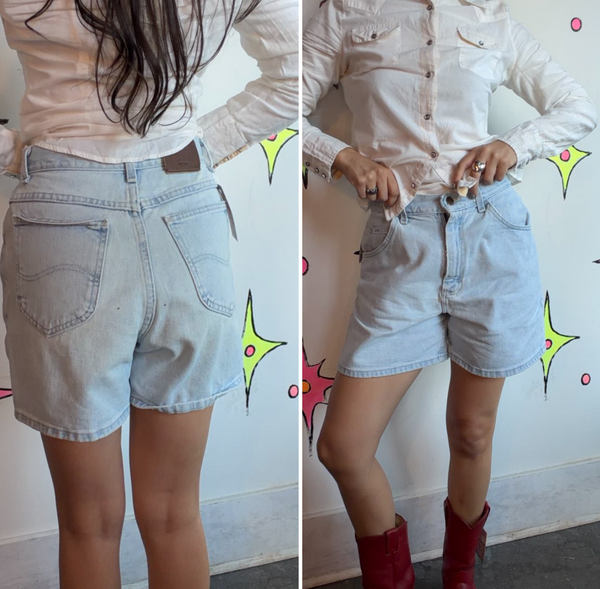 Vintage Lee High Rise Denim Shorts Light Wash Western Mom Shorts Boho Grunge 26