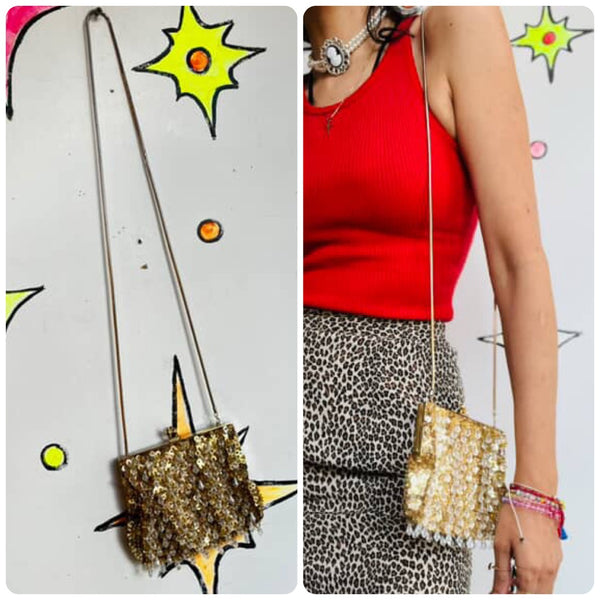 Vintage Gold Beaded Kisslock Crossbody Bag – Fairy Grunge Y2K Party Purse