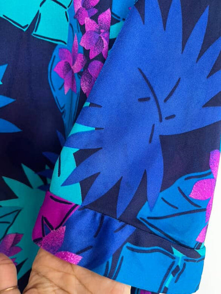 Vintage 70s/80s Teal & Magenta Tiki Hawaiian Night Robe | Retro PJs – M
