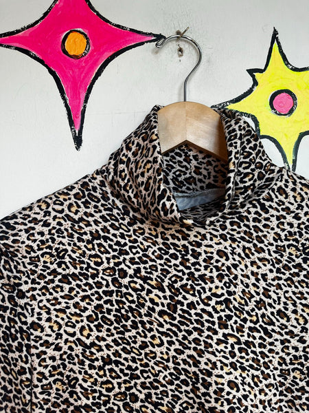 Vintage Leopard Print Turtleneck Top 90s Y2K Animal Print Goth Grunge M
