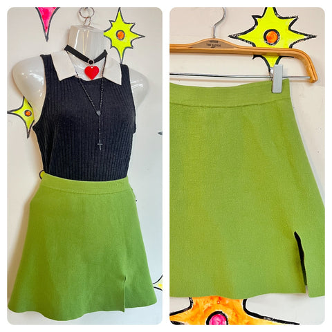 Vintage 90s Y2K | Green Knit Mini Skirt Grunge Fairy Emo Preppy | XS S