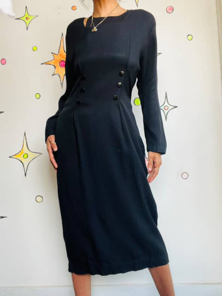 Vintage 90s Goth Fairy Grunge Witchy Boho Minimal Chic Black Long Dress - M/L