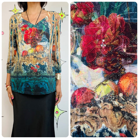 Vintage Y2K Fairy Grunge Rococo Embellished McBling Lightweight Top Size M