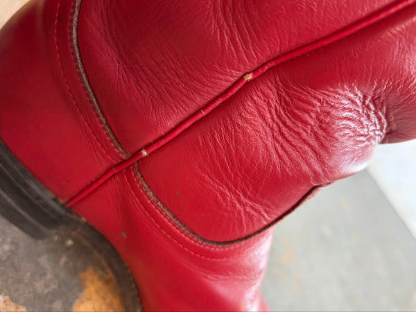 Vintage Justin Red Leather Cowboy Boots Western Cowgirl Roper Boots Boho US 6.5B