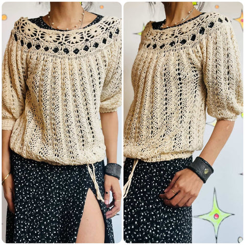 Vintage 1950s Boho Grunge Crochet Sweater Top – Cottagecore - Handmade – Medium