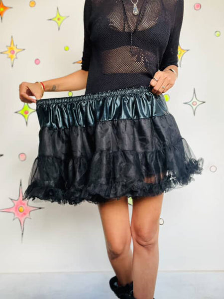Vintage Black Goth Tutu Mini Skirt Y2K Extra Full Crinoline Babydoll Slip - S/M