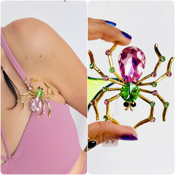 Vintage Y2K | Beaded Metal Art Deco Rococo Revival Goth Spider Charm Pin Brooch