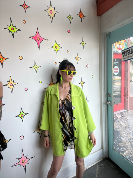 Lime green Neon Cyber Grunge Avant Garde Statement Blazer Maximalist XL