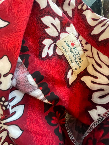 Y2K Men's Crimson Red & Black Floral Hawaiian Souvenir Party Resort Shirt XL