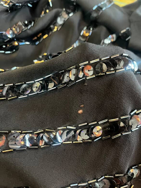 Vintage 80s 90s Black Whimsy Goth Glam Party Silk Sequin Blouse Fairy Grunge