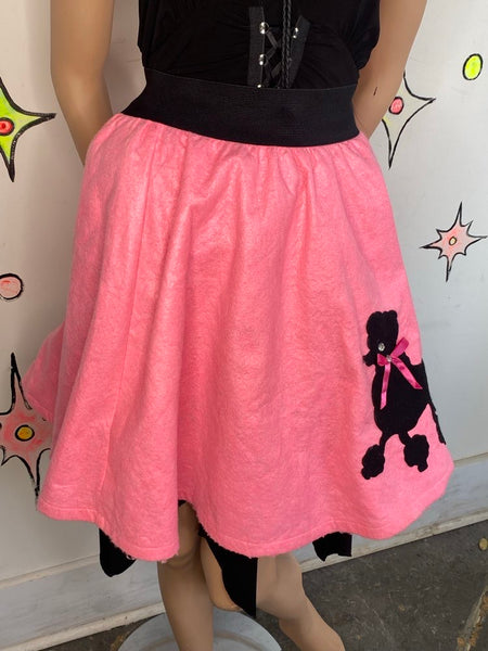 50s Style Pink & Black Poodle Skirt | Rockabilly Pinup Retro Costume Skirt S