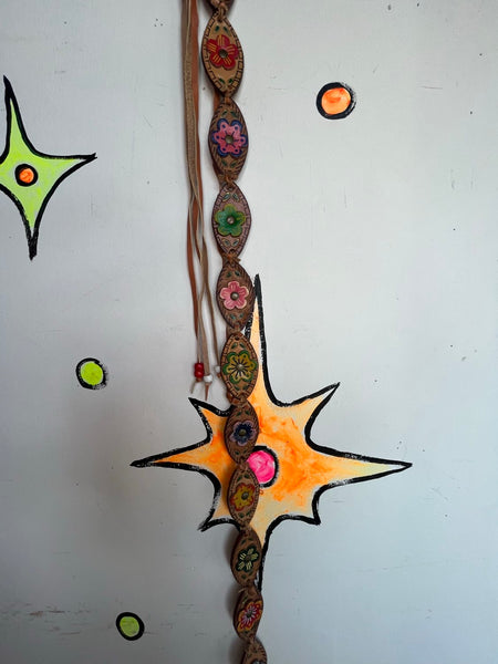 Boho Fairy Grunge Western Fringe Leather Belt Rainbow Concho