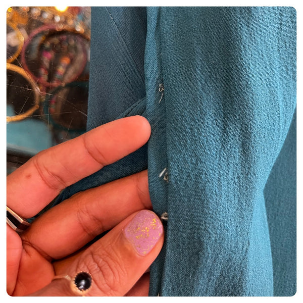 Vintage 1940s | Peacock Blue Shirtwaist Dress Fancy Buttons and Belt | M 8 / 10
