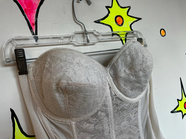 Vintage Off-White Lace Bustier - Union Label Victorian Revival Lingerie - 38B