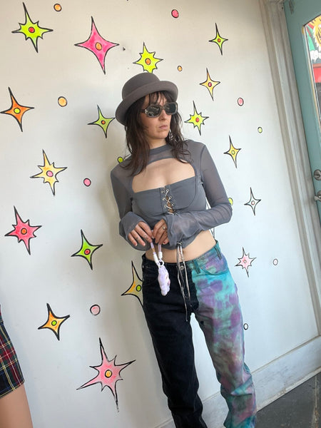 Grey Corset Top Sheer Bell Sleeves – Y2K Rave Medieval Fairy Grunge Castlecore M