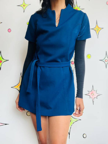 Vintage 60s MOD Navy Mini Dress or Top - Space Age Go-Go Sears Jr Bazaar - XS/S