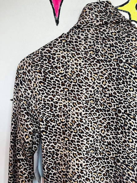 Vintage Leopard Print Turtleneck Top 90s Y2K Animal Print Goth Grunge M