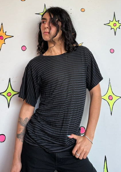 X-TACY Sheer Striped Tee Y2K Mall Goth Indie Sleaze Oversized T Shirt M