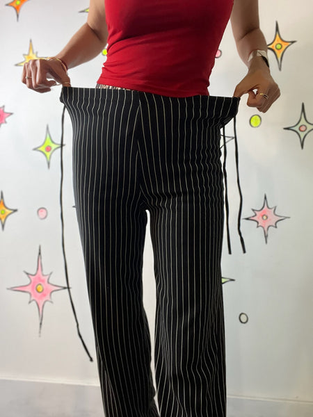 Vintage 90s Y2K Black Fairy Grunge Mall Goth Pinstripe Stretch Flares Pants SM