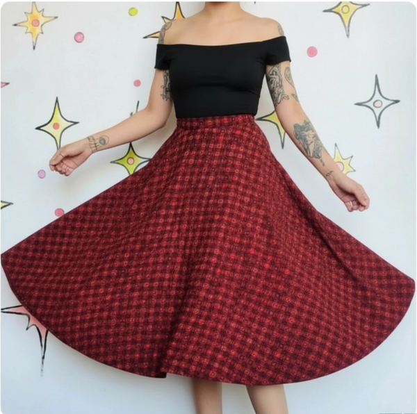 Vintage 50s Red Quilted Skirt | Full Twirl Party Skirt Old Hollywood Glam Pinup Rockabilly S