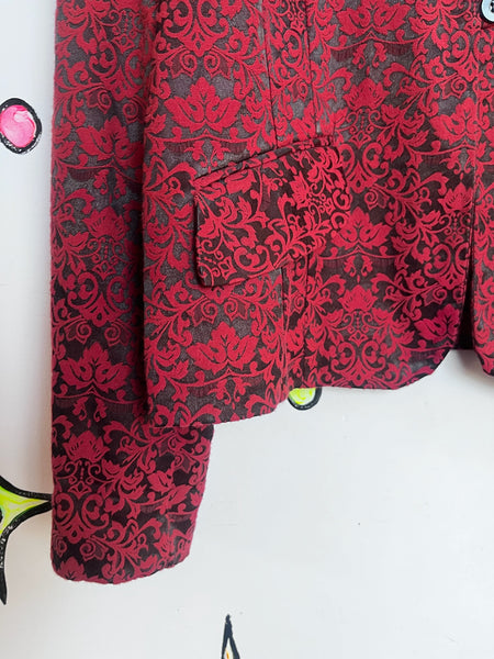 Y2K Red Baroque Damask Jacket Whimsy Goth Vampire Gothic Punk Statement Blazer L
