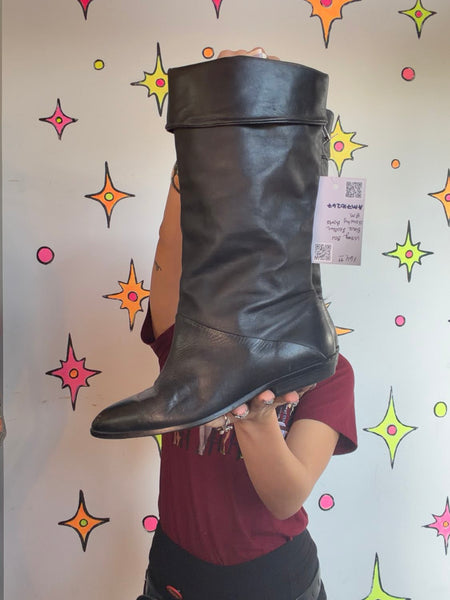 80s Black Slouch Boots Leather Riding Boots Dark Academia Romantic Goth 8
