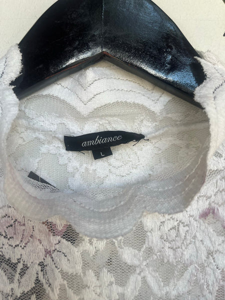 Vintage White Lace Ruffle Top Victorian Revival Rococo Coquette Fairy Grunge L