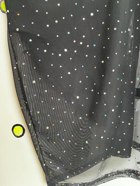 Vintage Y2K Dance Costume ' Black & Silver Glitter Circus Leotard Playsuit - Goth Glam