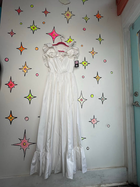 80s White Ruffle Poofy Cupcake Dress Vintage Prom Wedding Party Princess _ S