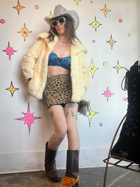 Vintage Rabbit Fur Jacket | Cream Old Money Luxe Glam Fur Coat XS S