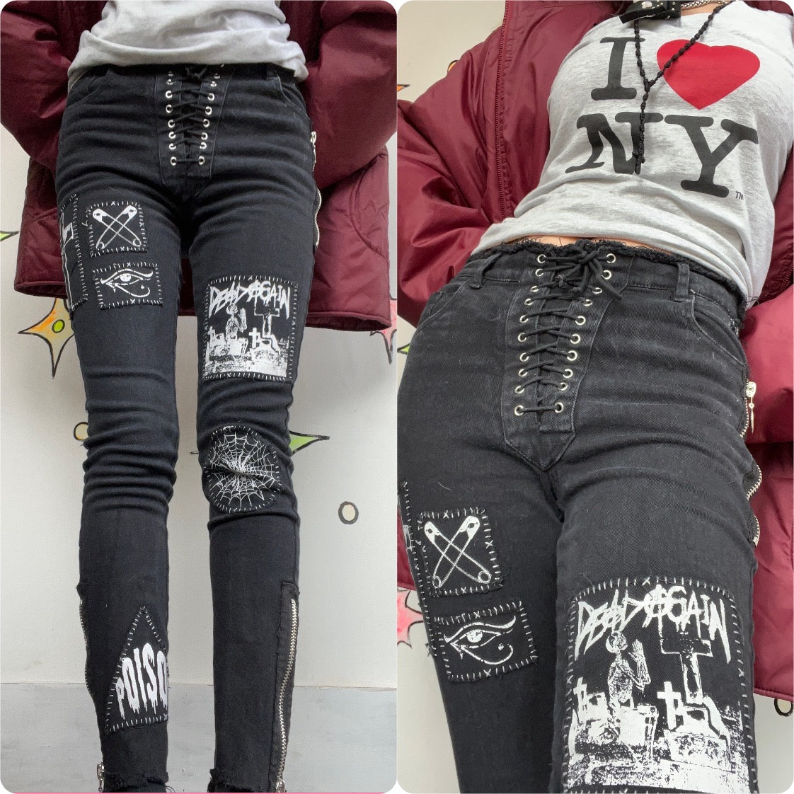 Dolls Kill 2010s | Black Lace Up Punk Emo Goth Indie Sleaze Mall Goth Skinnies M