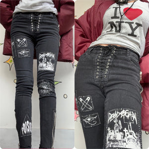 Dolls Kill 2010s | Black Lace Up Punk Emo Goth Indie Sleaze Mall Goth Skinnies M