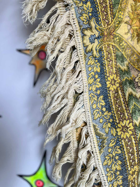 Antique 19th Century Russian Silk Tapestry Shawl – Woven Fringe Folk Textile