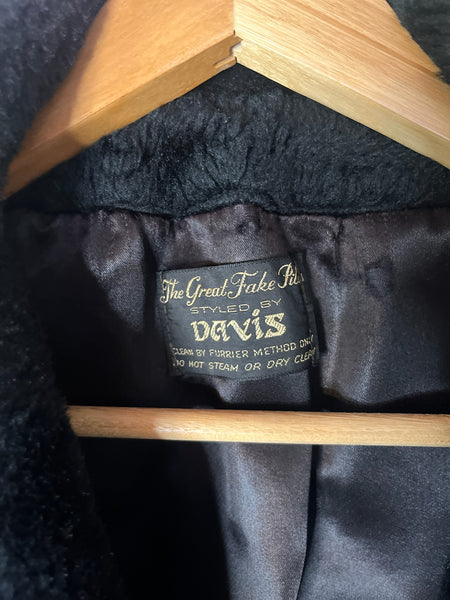Vintage 70s Black Fluffy Vegan Faux Fur Teddy Bear Coat – Boho Glam Grunge - M/L