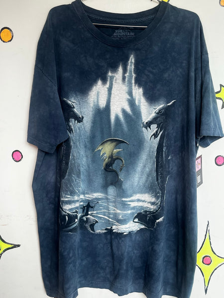 Mountain Dragon T-Shirt Dress Fantasy Graphic Tee Oversized Dragon Nightgown