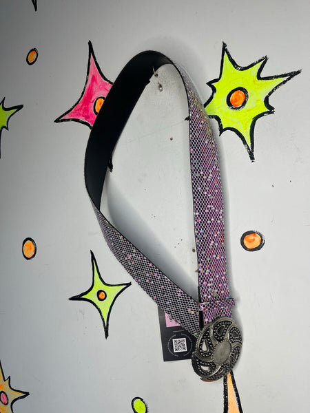 Y2K Purple Sparkly Belt Glitter Rhinestone Buckle Rave McBling Cyber