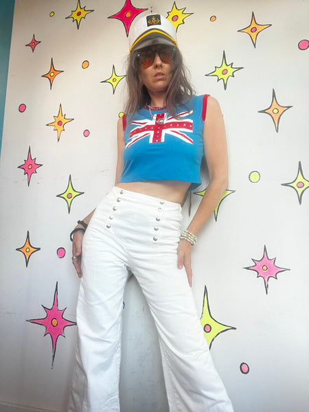 White Sailor Pants High Waist Wide Leg Trousers Nautical George Washington SM