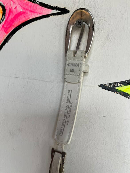 Vintage White Leather Boho Grunge Western Cocho Belt ML