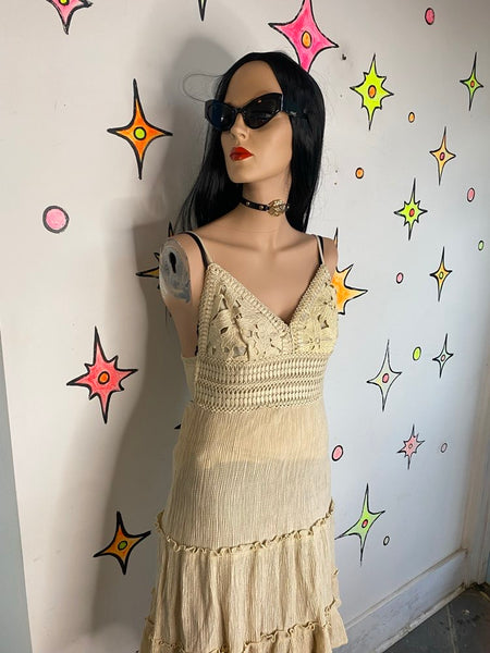 White Crochet Mini Dress Fairy Whimsy Boho Grunge Festival Dress Western XS