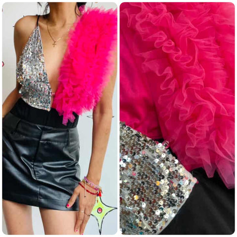 Vintage Dance Costume | Pink Fringe Showgirl Burlesque Circus Leotard Playsuit