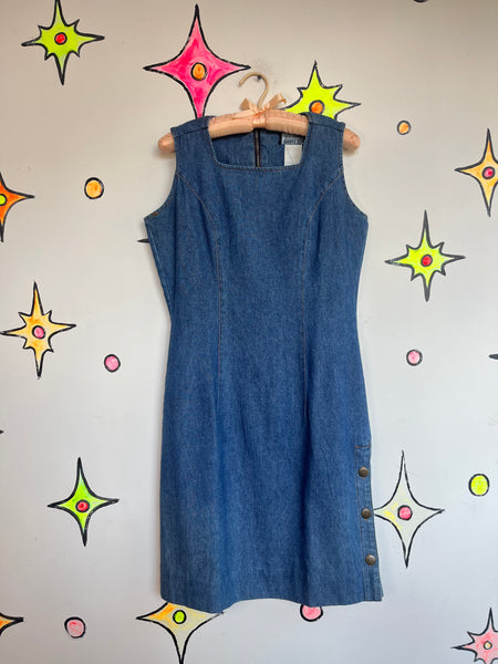 Vintage 90s Denim Overall Dress | Grunge Fruits Streetstyle Emo Mini Dress | 8