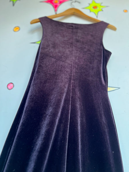 Vintage 90s Plum Velvet Maxi Dress w Glitter – Fairy Grunge Goth Y2K Gown M