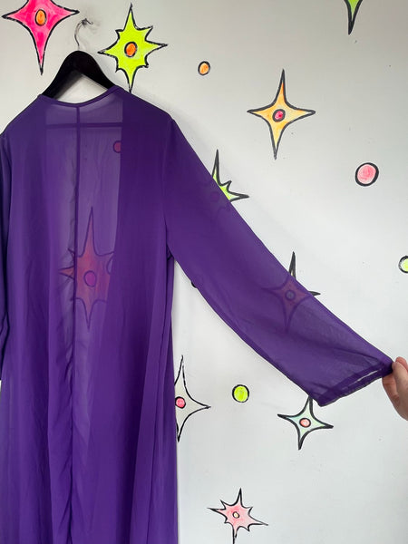Vintage Purple Chiffon Kimono Robe Vamp Goth Boudoir Lingerie Layering Robe XL+