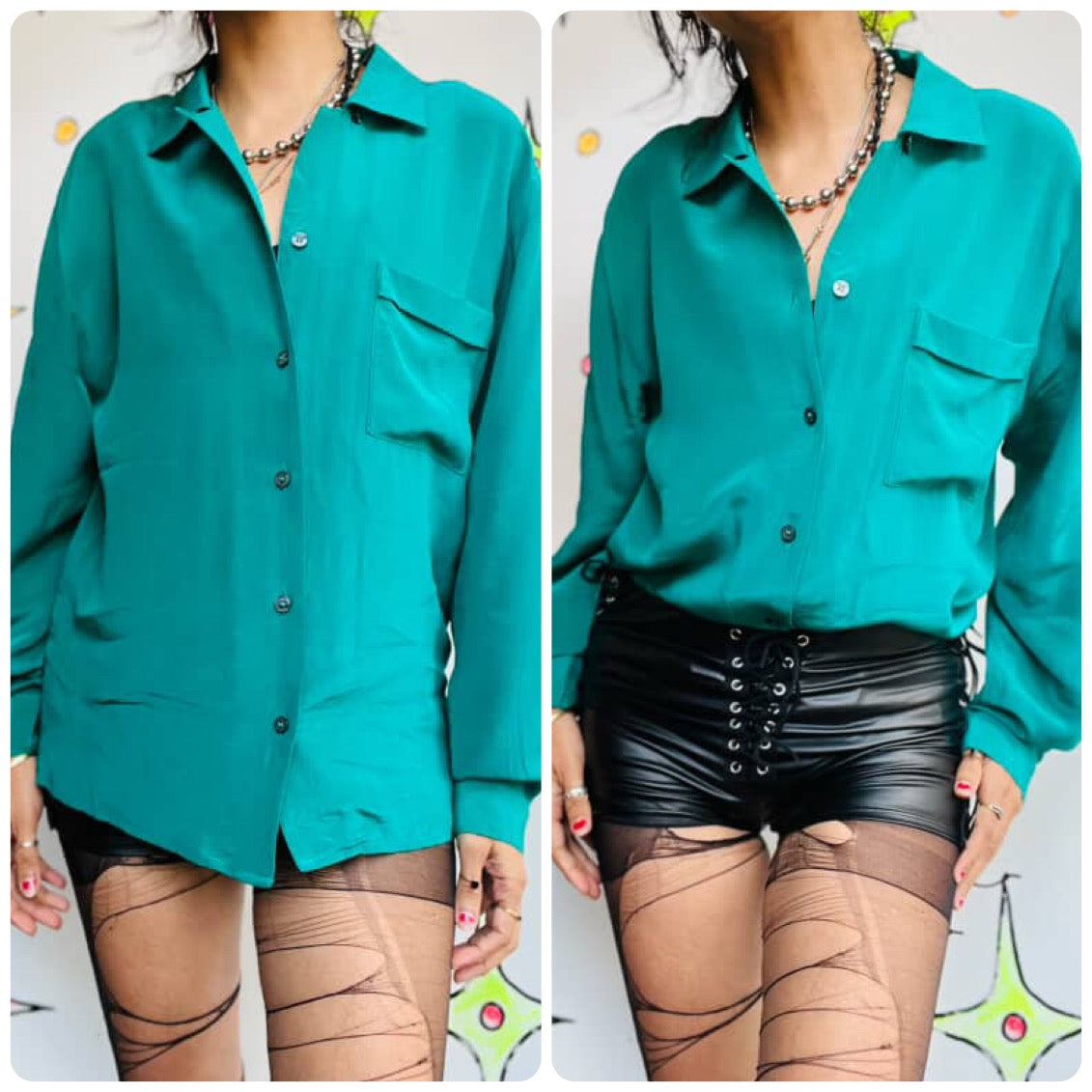 Vintage 80s 90s Emerald Green 100% Silk Blouse | Classic Luxe Shirt | M (8)