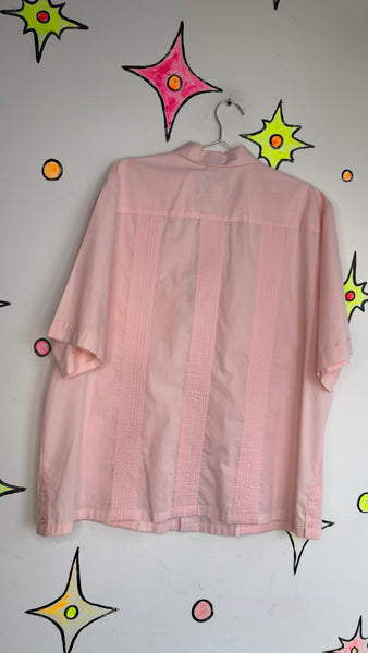 Pastel Pink Guayabera Shirt | Latin Cuban Classic Button-Up Haband Style – XL