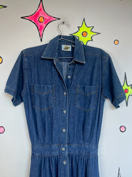 Vintage 90s Denim Button Down Dress – Grunge Boho Streetstyle Emo Midi – S (5/6)