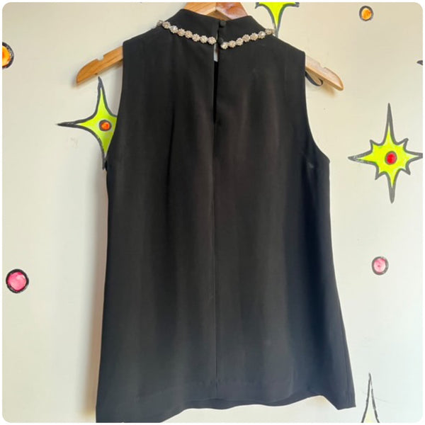 Black Rhinestone Cocktail Blouse Old Hollywood Goth Glam Audrey Hepburn M/L