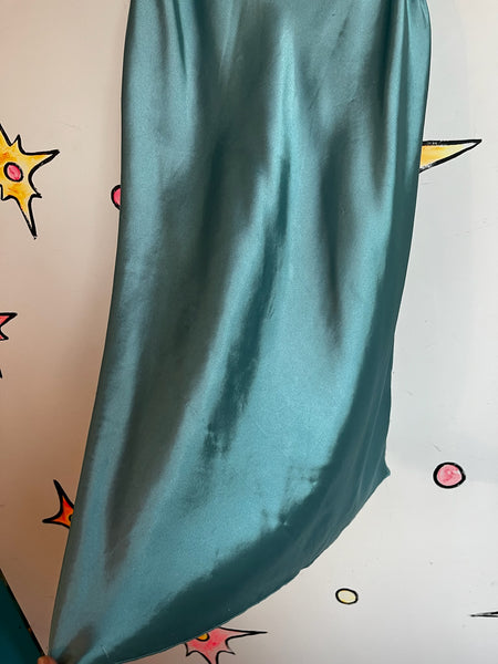 Vintage Pastel Blue Satin Lace Fairy Grunge Victorian Romantic Mini Slip Dress L