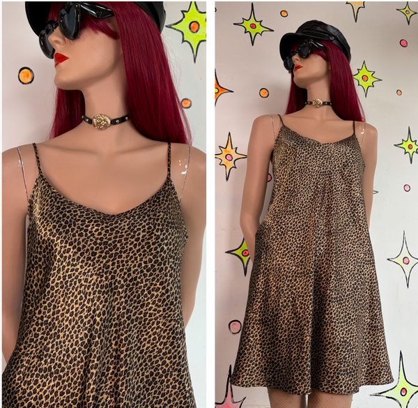 Vintage Leopard Print Slip Dress Mob Wife Glam Retro Pin-Up Wardrobe Staple XL